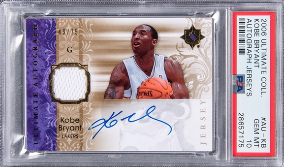 2006-07 UD Ultimate Collection Autograph Jerseys #AU-KB Kobe Bryant Signed Card (#49/75) - PSA GEM MT 10